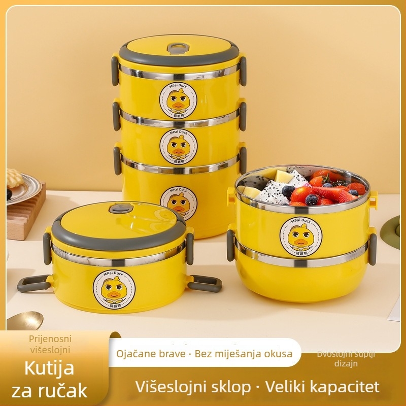 Little Yellow Duck kutija za ručak od nehrđajućeg čelika, višeslojna s dvostrukom izolacijom, karikaturni uzorak, kvaliteta hrane