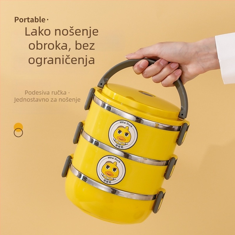Little Yellow Duck kutija za ručak od nehrđajućeg čelika, višeslojna s dvostrukom izolacijom, karikaturni uzorak, kvaliteta hrane