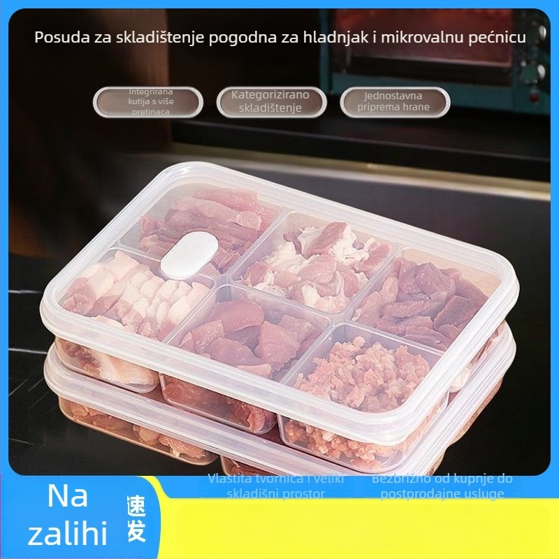 Šestodijelna kutija za skladištenje u hladnjaku za smrznuto meso, kompaktna posuda za porcijanje