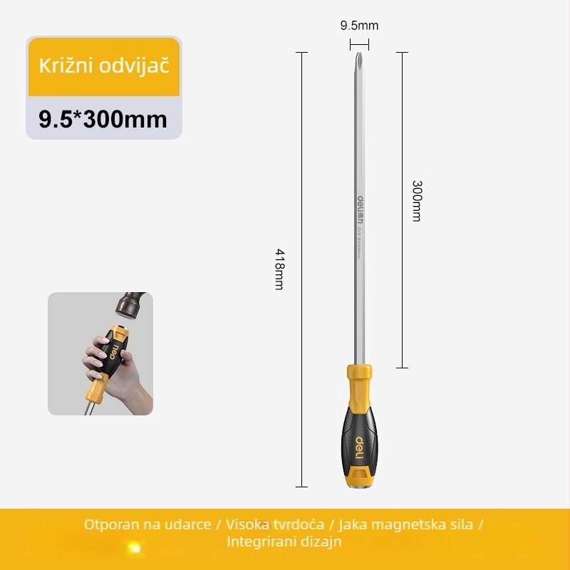 Set odvijača od S2 čelika, izoliran, magnetičan, produžen, s ravnim i križnim vrhom