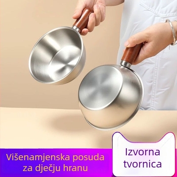 Nerđajući čelik koreanskog stila zdjela za jednu osobu s drvenom ručkom, okrugla velika zdjela, višefunkcionalna posuda