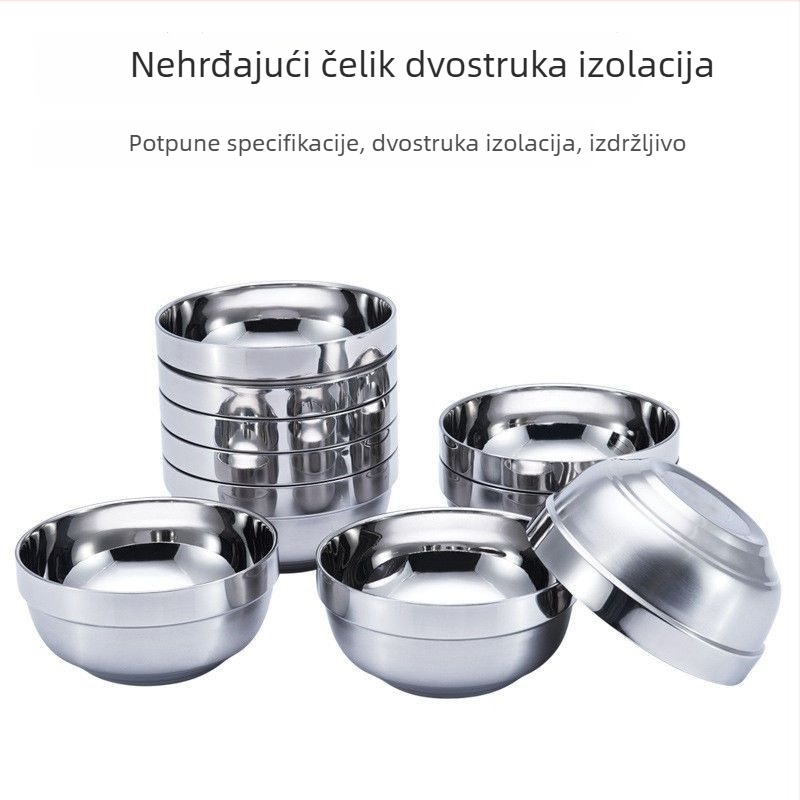 Nehrđajući čelik, zdjela s dvostrukim stijenkama, izolirana; za djecu, školsku blagovaonu i kućnu upotrebu; zdjela za juhu, rezance i rižu – dar
