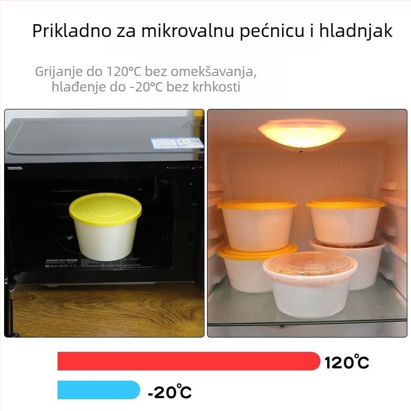 PP plastične jednokratne okrugle zdjele s poklopcem, prehrambene kvalitete, za dostavu i čuvanje, moguć tisk logotipa, catering posude