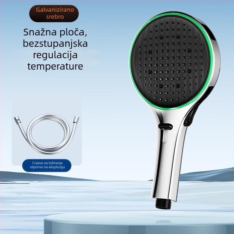 Glava tuša s ambijentalnim svjetlom koje regulira temperaturu i ručnom mlaznicom – visok tlak, višestruka funkcija