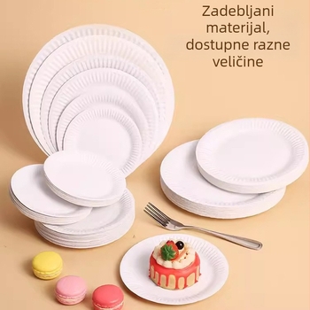 Jednokratni tanjuri za večeru, bijeli debeli papirnati tanjuri za rođendanske zabave, tortu, hranu i grickalice, piknik