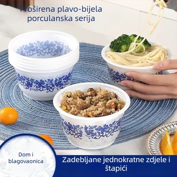 Jednokratna plastična zdjela s plavo-bijelim dizajnom, okrugla zdjela za jelo, pogodna za vjenčanske bankete, kućnu upotrebu i proslavu useljavanja, deblja i otporna na visoke temperature
