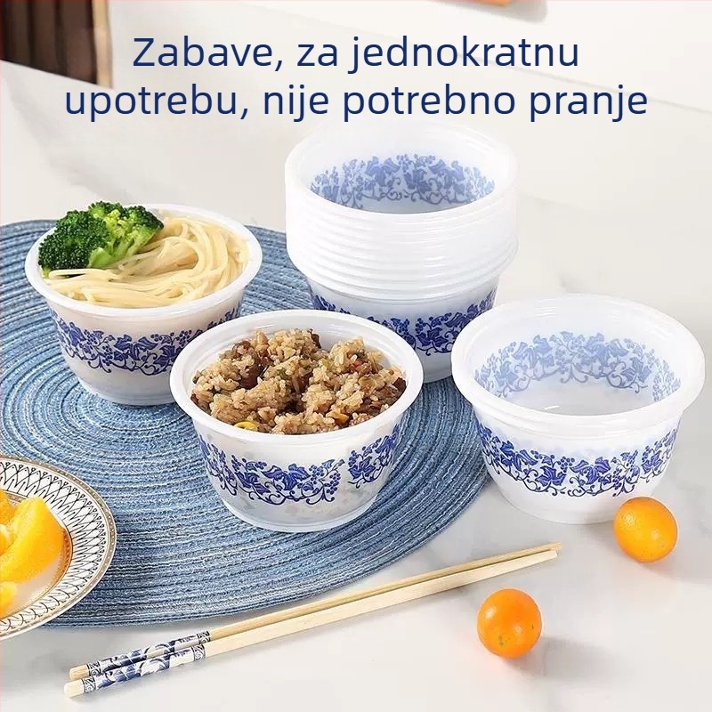 Jednokratna plastična zdjela s plavo-bijelim dizajnom, okrugla zdjela za jelo, pogodna za vjenčanske bankete, kućnu upotrebu i proslavu useljavanja, deblja i otporna na visoke temperature