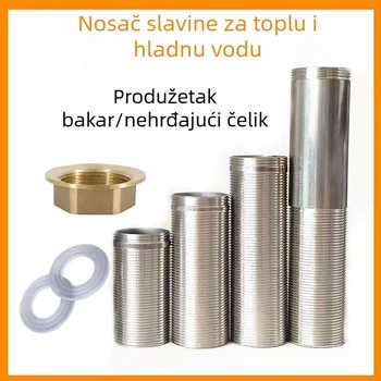 Kuhinjska slavina od nehrđajućeg čelika s toplom i hladnom vodom, fiksna baza i produženi izlaz za umivaonik