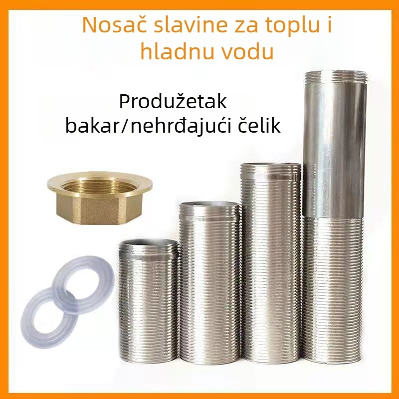 Kuhinjska slavina od nehrđajućeg čelika s toplom i hladnom vodom, fiksna baza i produženi izlaz za umivaonik