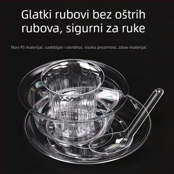 Jednokratna prozirna plastična zdjela sa žlicom, prehrambene kvalitete, 300 ml, okrugla, za komercijalnu ili kućnu uporabu