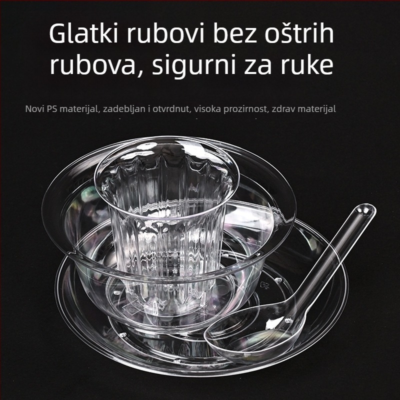 Jednokratna prozirna plastična zdjela sa žlicom, prehrambene kvalitete, 300 ml, okrugla, za komercijalnu ili kućnu uporabu