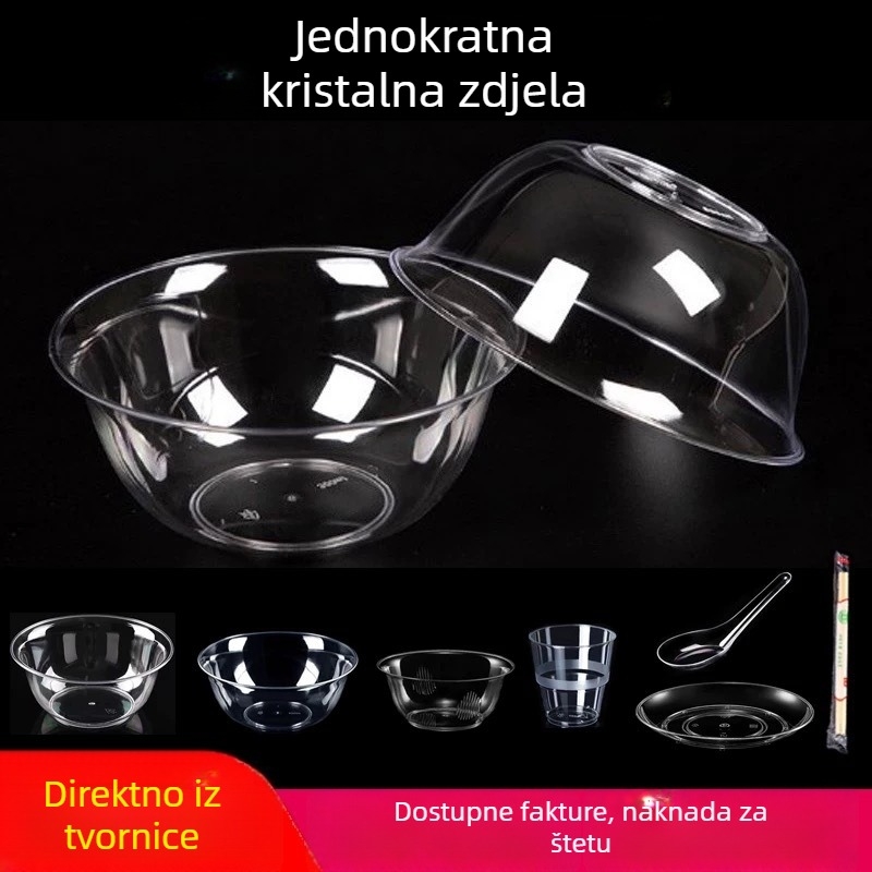 Jednokratna prozirna plastična zdjela sa žlicom, prehrambene kvalitete, 300 ml, okrugla, za komercijalnu ili kućnu uporabu