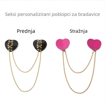 Srcolike naljepnice za bradavice s kožnim i metalnim remenima – seksi dodaci za flert, lanac za pokrivanje dojki