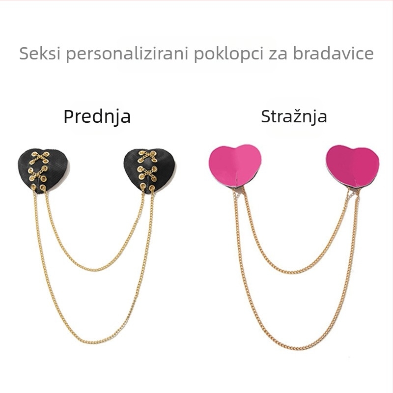 Srcolike naljepnice za bradavice s kožnim i metalnim remenima – seksi dodaci za flert, lanac za pokrivanje dojki