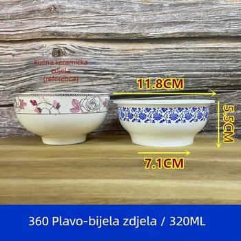 Jednokratne plastične zdjele s plavo-bijelim uzorkom, okrugle zdjele u kineskom stilu za rižu i juhu, debeli čvrsti plastični zdjele
