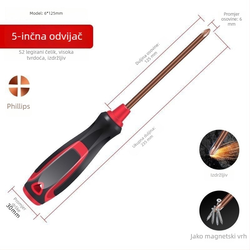 Phillips odvijači set od S2 legure čelika, magnetski i izolirani, plastična ručka, veličine 4 inča, 5 inča, 6 inča i 8 inča