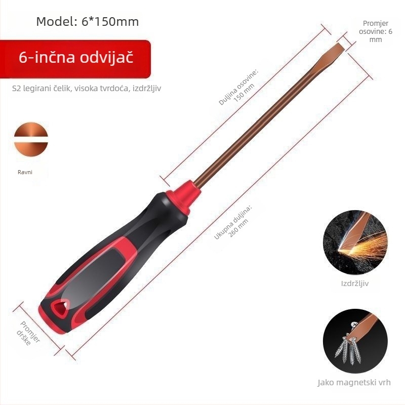 Phillips odvijači set od S2 legure čelika, magnetski i izolirani, plastična ručka, veličine 4 inča, 5 inča, 6 inča i 8 inča