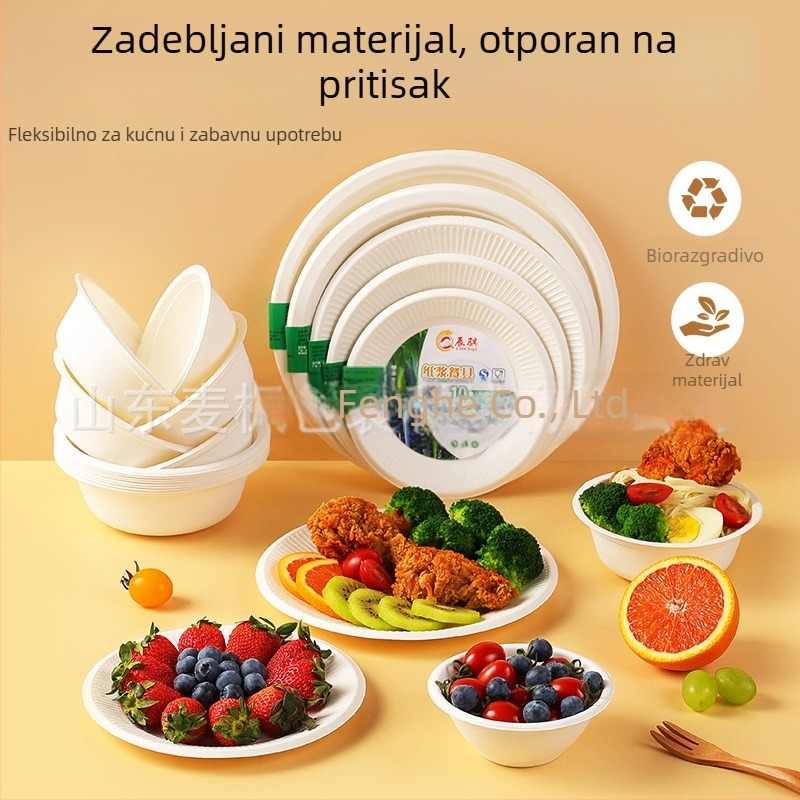 Chenqi Jednokratno papirnato posuđe — bijele debeli tanjuri, zdjele i posude, prehrambena sigurnost, biološki razgradivo