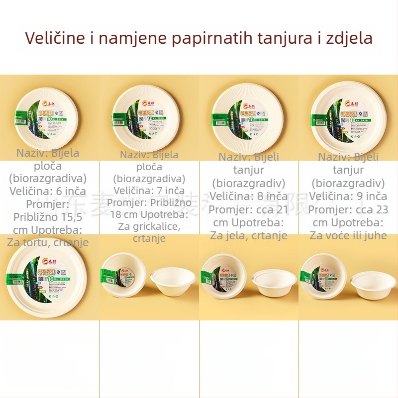 Chenqi Jednokratno papirnato posuđe — bijele debeli tanjuri, zdjele i posude, prehrambena sigurnost, biološki razgradivo