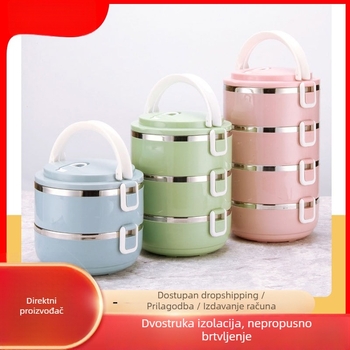 Kutija za ručak od nehrđajućeg čelika, izolirana, s četiri odjeljka, višeslojna, zatvorena, prenosna