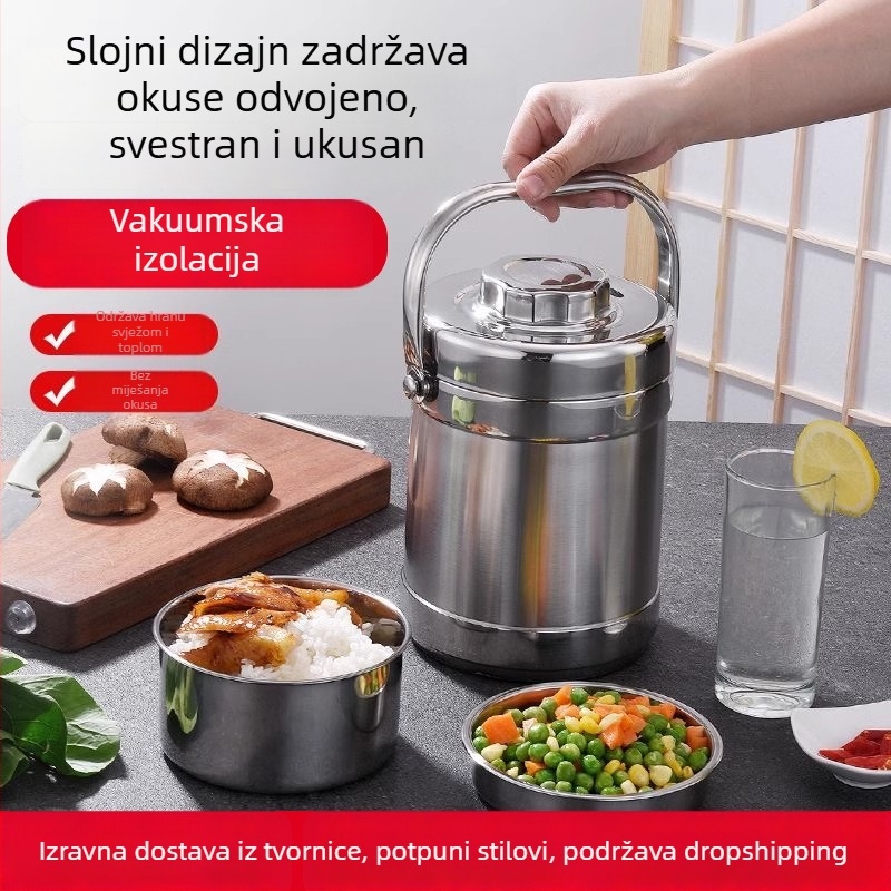 Trostruko vakuumski izolirana kutija za ručak od nehrđajućeg čelika s prijenosnom zdjelom za juhu za studente