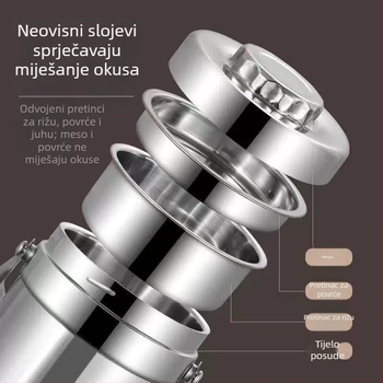 Izolirana kutija za obrok od nehrđajućeg čelika s dvostrukim slojem, debela konstrukcija, veliki kapacitet, pregrade, prenosna za učenike i odrasle