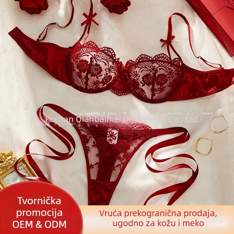 Čipkasto erotično donje rublje u francuskom stilu, komplet s grudnjakom s podupiračem i tangom protiv spuštanja za žene