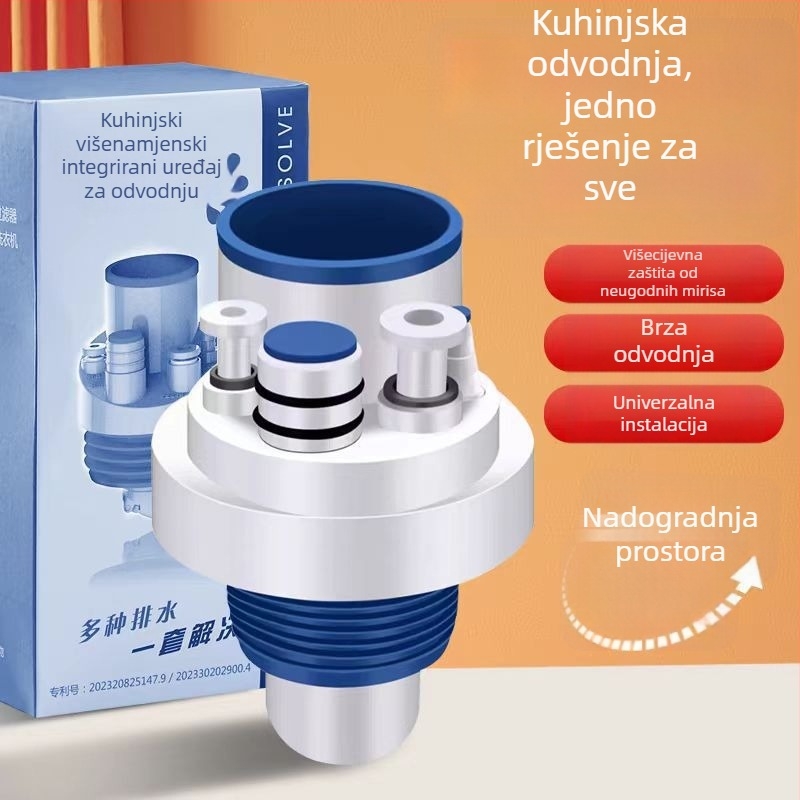 Kuhinjski odvodni cijev s pet izlaza, protiv mirisa, višefunkcijski pretfilter i trostruki spoj za čistu vodu i perilicu posuđa
