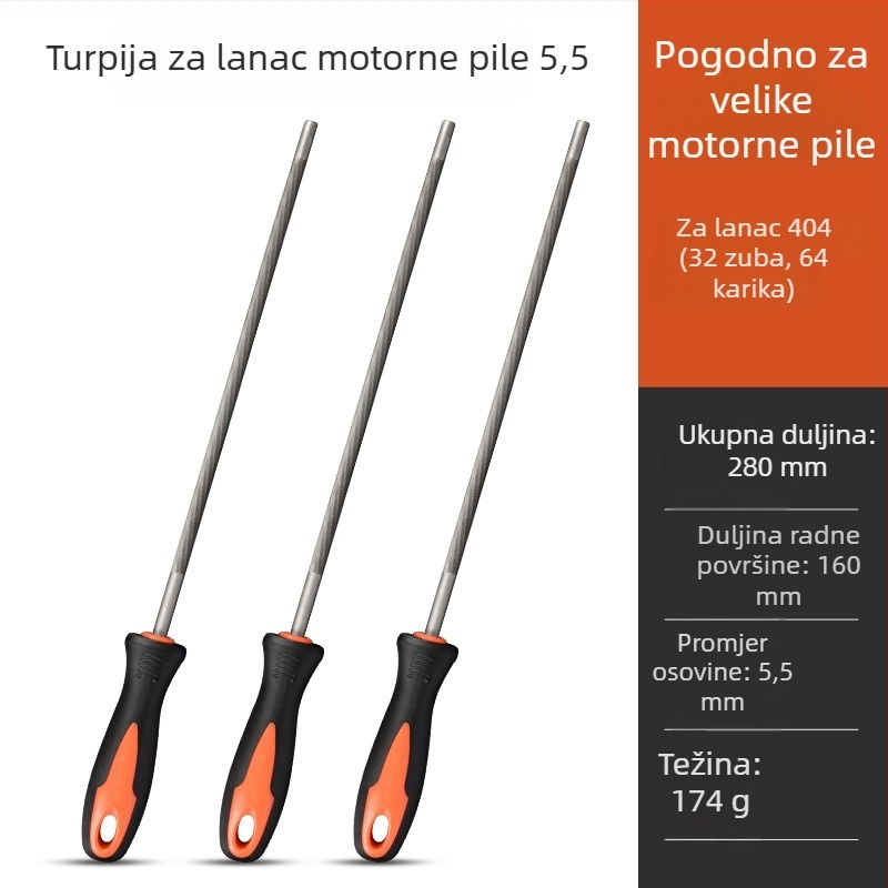 Alat za brušenje lanca motorske pile, kručni file za lanac za benzinsku ili električnu pilu, veličine 4,8 mm i 5,5 mm