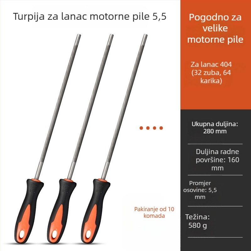 Alat za brušenje lanca motorske pile, kručni file za lanac za benzinsku ili električnu pilu, veličine 4,8 mm i 5,5 mm