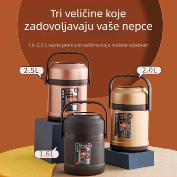Lagana kut za obrok od nehrđajućeg čelika 304 s držalom, vakuumska izolacija, velik kapacitet, 3-slojni dizajn