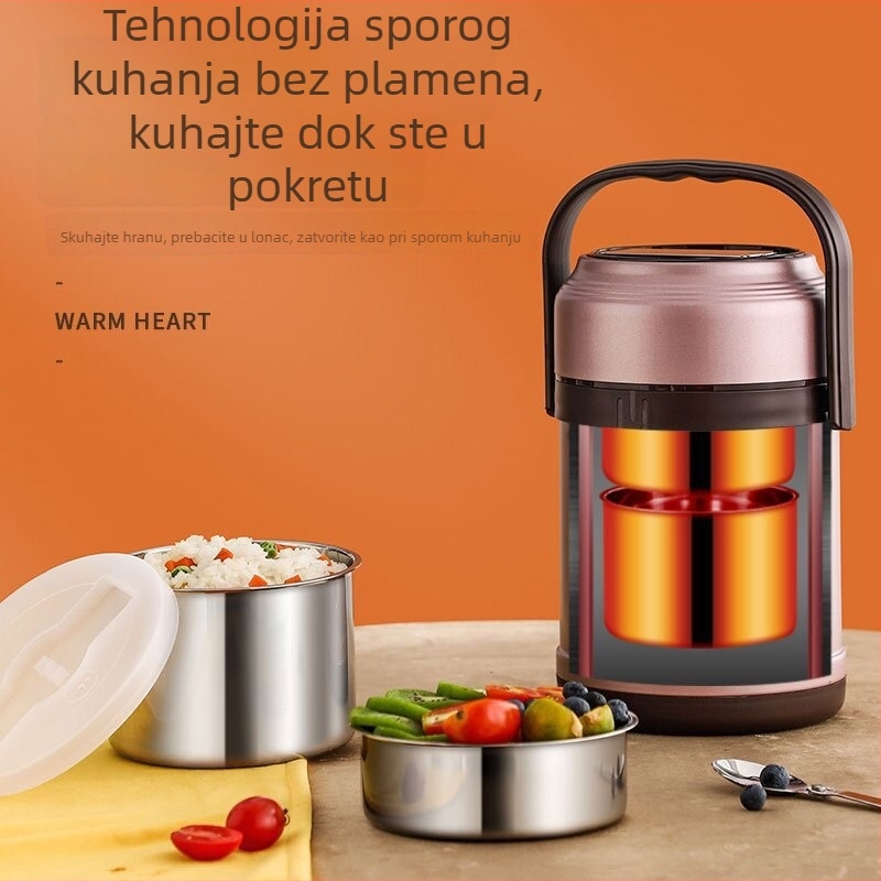 Lagana kut za obrok od nehrđajućeg čelika 304 s držalom, vakuumska izolacija, velik kapacitet, 3-slojni dizajn