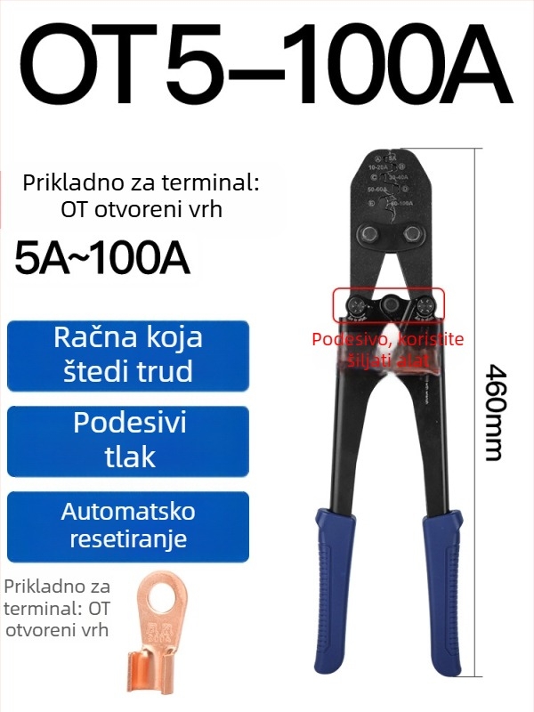 OT-70/80 Otvoreni nos, bakreni terminal za žicu, 3–100A, u kutiji, zlatni završetak