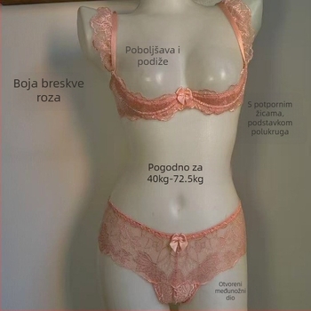 Quarter-Cup Lace Push-Up Underwire Bra, Pink Foam Cups, Open-Crotch Panties