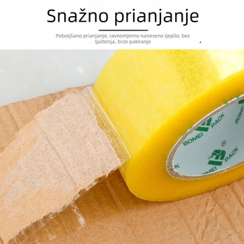 Bomeipack Prozirna ambalažna traka, 50 µm debljine, BOPP film, Ljepljiva traka za logistiku i ured, Širina 4.5–6 cm, Duljina 60–200 m, Prozirno bijela ili Prozirno žuta