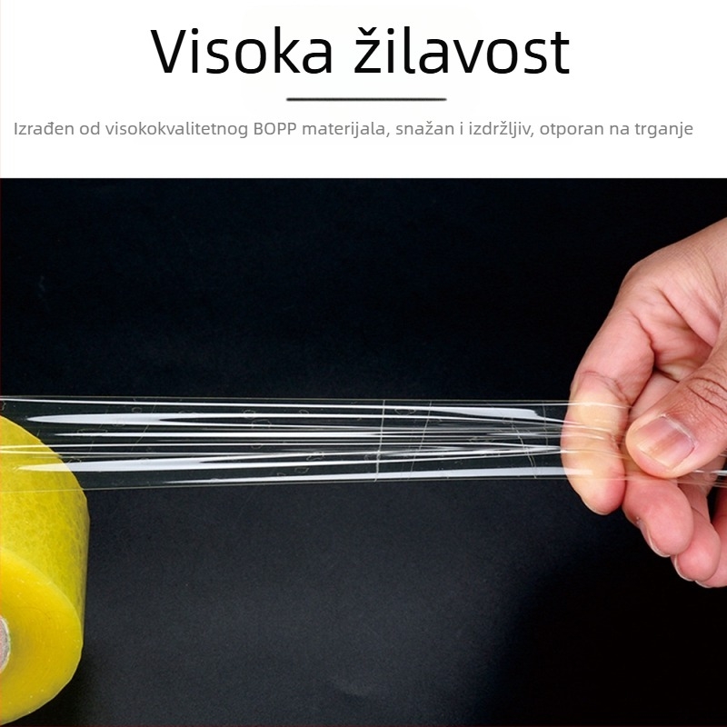 Bomeipack Prozirna ambalažna traka, 50 µm debljine, BOPP film, Ljepljiva traka za logistiku i ured, Širina 4.5–6 cm, Duljina 60–200 m, Prozirno bijela ili Prozirno žuta