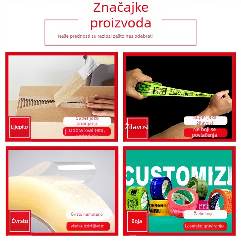 Prozirna ambalažna traka s prilagođenim logotipom, otiskom u boji i QR kodom