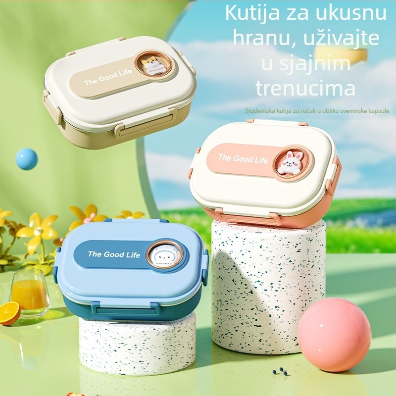 Dvodijelna kutija za ručak s motivom karikature od nehrđajućeg čelika 304, vodonepropusna i izolirana, za učenike