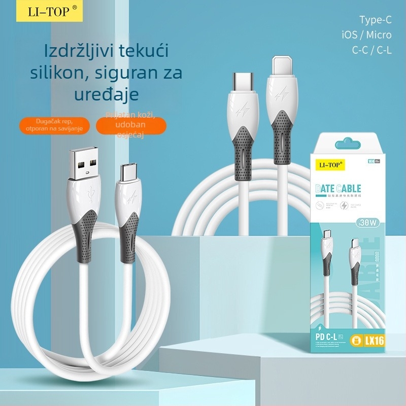 Novi Type-C kabel otporan na savijanje za brzo punjenje 100W, čisto bakreno jezgro, TPE silikon osjet, prijenos podataka