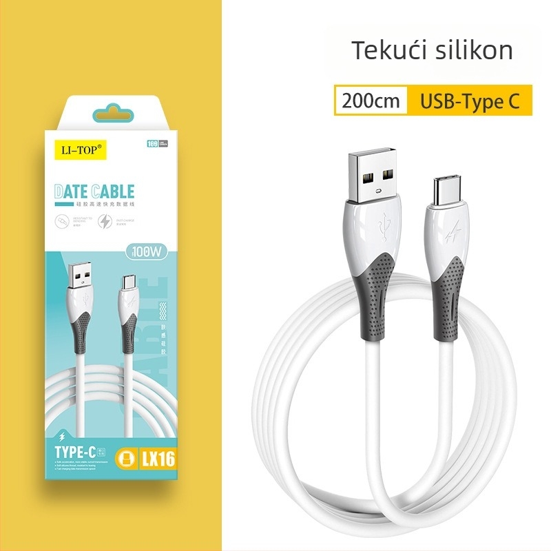 Novi Type-C kabel otporan na savijanje za brzo punjenje 100W, čisto bakreno jezgro, TPE silikon osjet, prijenos podataka