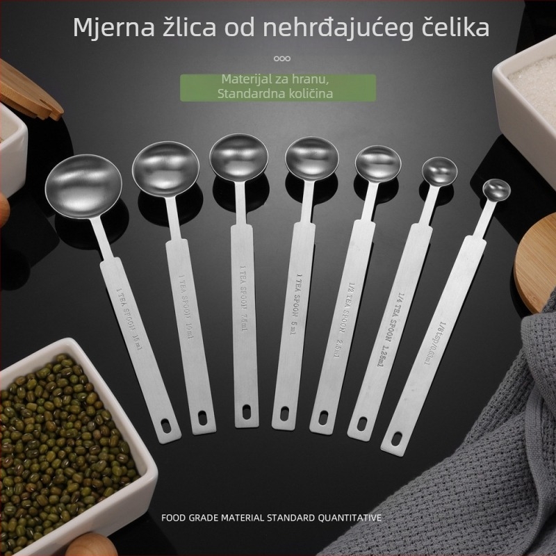 Set žlica od nehrđajućeg čelika s produženom drškom: mjerni set žlica za pečenje, žlica za kavu i žlica za mlijeko u prahu