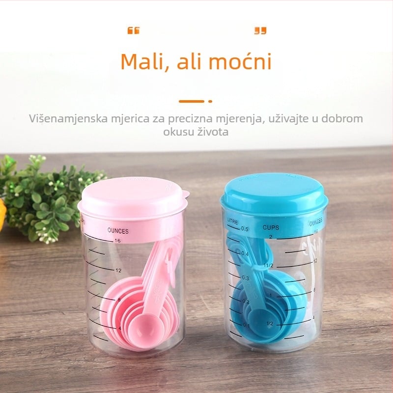 7-djelni plastični set mjernih žlica i čaša s ljestvicom, 500 ml, za pečenje i mjerenje brašna
