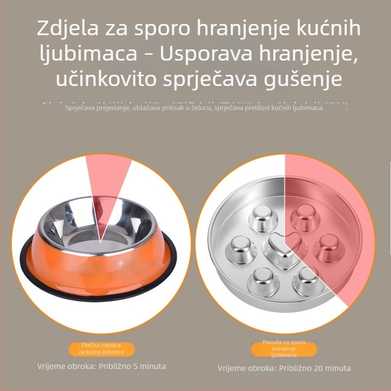 Posude od nehrđajućeg čelika za mačke i pse, otporne na prosipavanje, posuda za sporo hranjenje, zaštita od gušenja