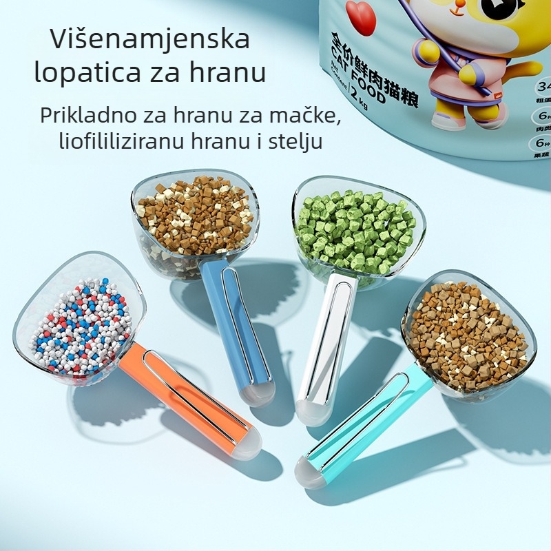 Prozirna žlica za hranu kućnih ljubimaca sa skalom mjerenja, duga drška, višenamjenska žlica i mjerna čašica od nehrđajućeg čelika