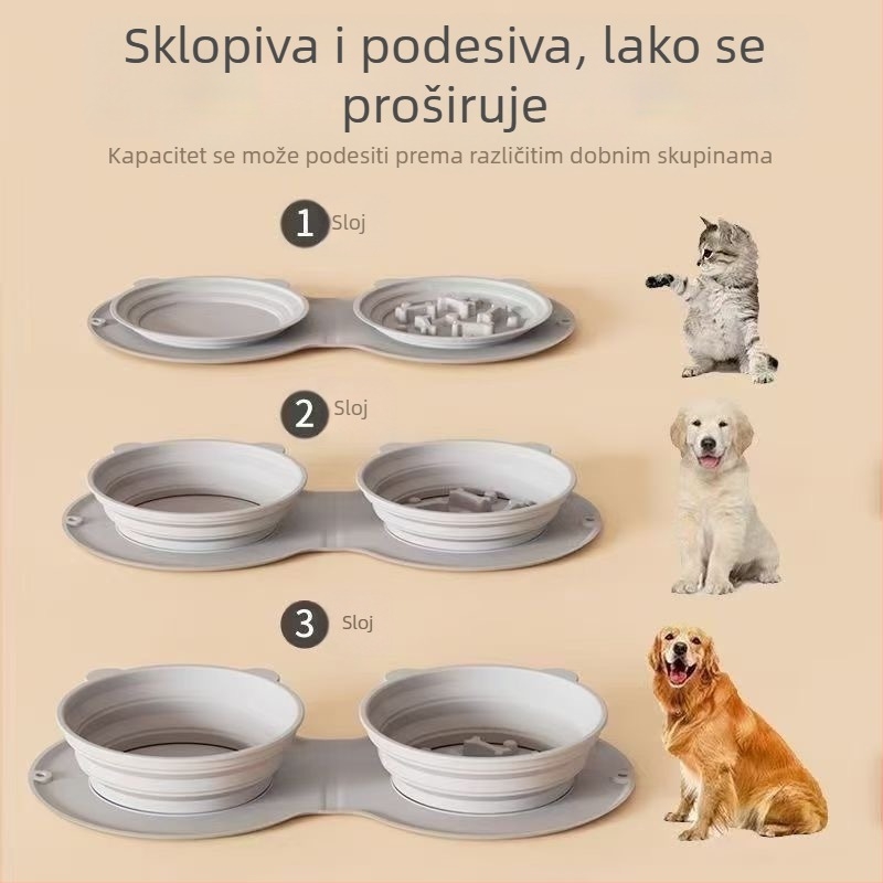 Silikonska sklopiva zdjela za kućne ljubimce, prijenosna zdjela protiv prevrtanja za mačke i pse