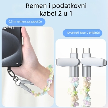 Kabel za telefon s pletenim uzorkom, narukvica na zapešću, PD brzo punjenje, USB-C/Lightning