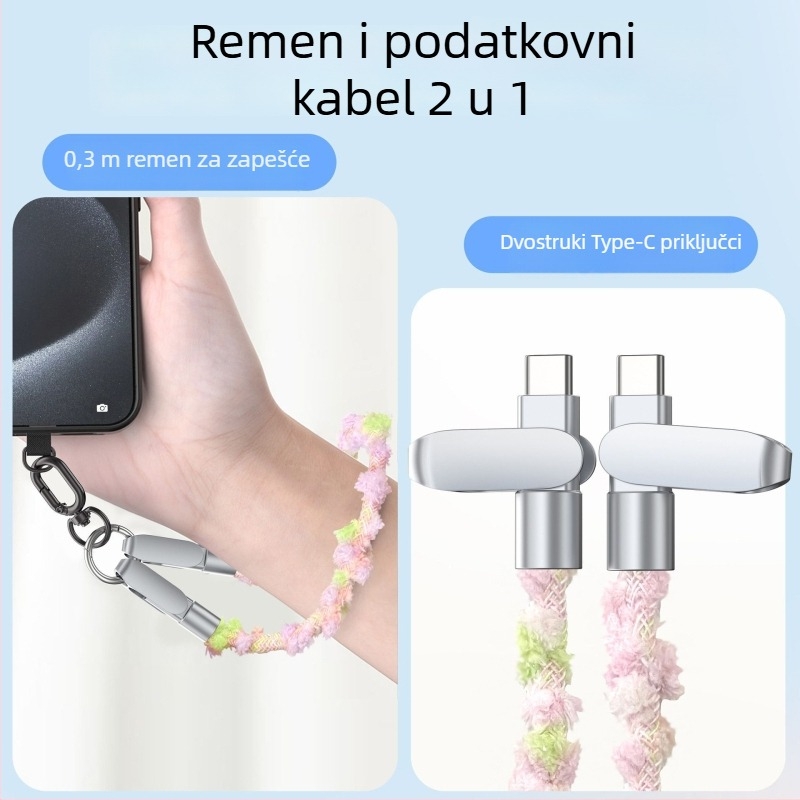 Kabel za telefon s pletenim uzorkom, narukvica na zapešću, PD brzo punjenje, USB-C/Lightning