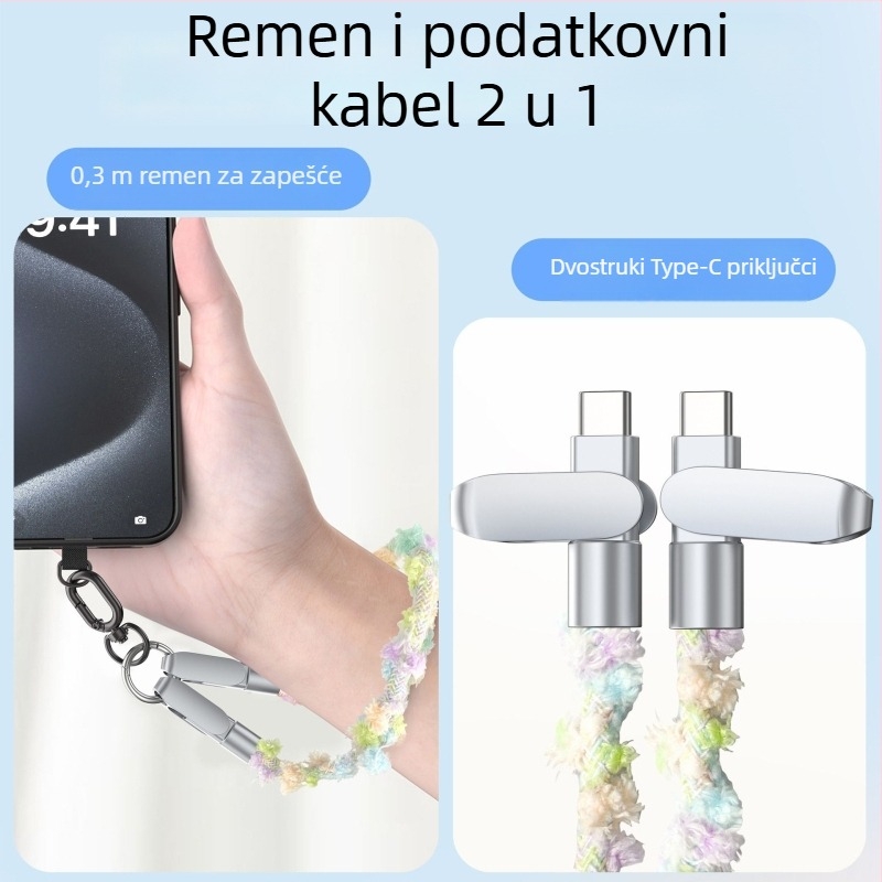 Kabel za telefon s pletenim uzorkom, narukvica na zapešću, PD brzo punjenje, USB-C/Lightning