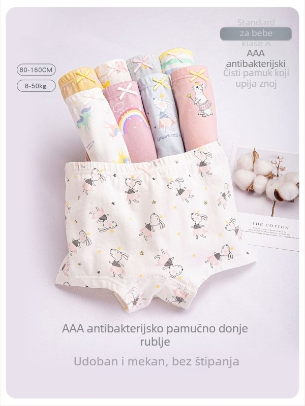 Dječje gaćice od čistog pamuka, antibakterijske, tanke, 4-komplet, za djevojčice 3–8 godina