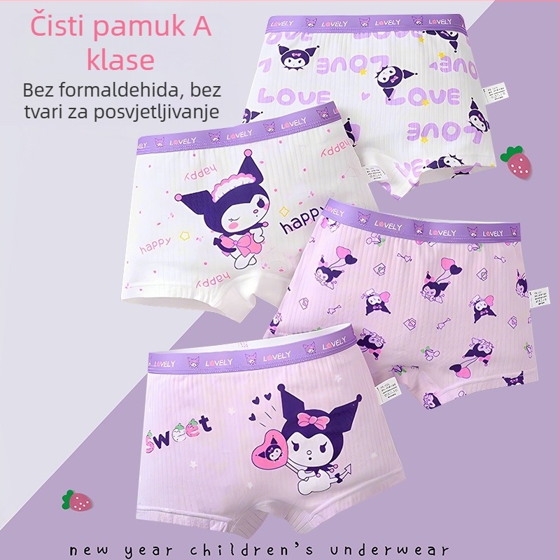 Kuromi dječje gaćice za djevojčice od pamuka s crtić motivom, antibakterijske bokserice klase A, slatke